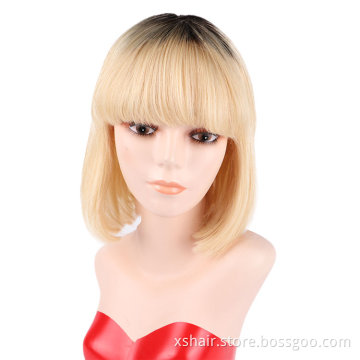 Free Shipping Lace Front Afro Honey Blonde Highlighted 613 Bob Wig Human Hair Ombre Human Hair Wig